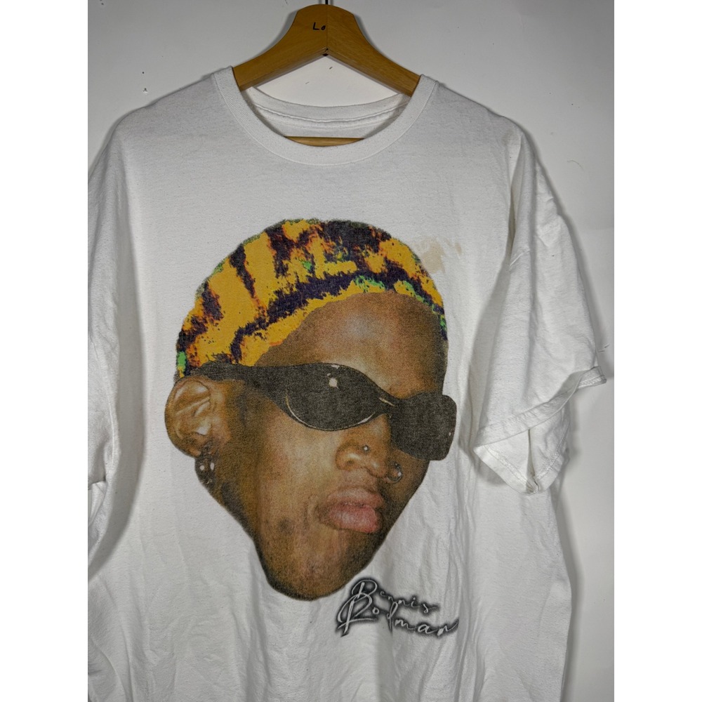 Dennis Rodman Graphic T-Shirt Mens XL White Short Sleeve Cotton Rodzilla FLAW